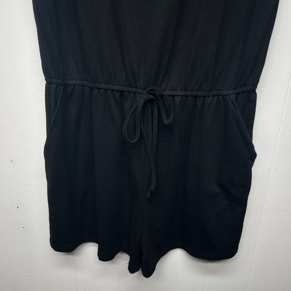 Anrabess Women's Short Sleeve Black Romper Size Large Side Pockets Stretch - Picture 5 of 13